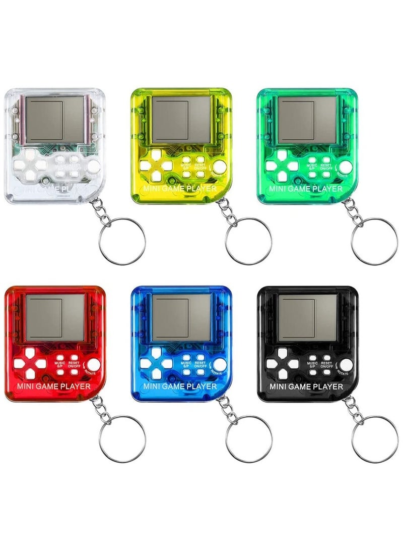 Excefore Mini Brick Game Toy Keychain Classical Portable Game Console With Hanging Chain Birthday Party Favor, 6 Pieces ( Black, Red, Blue, Green, Yellow, Transparent )  - Image 1