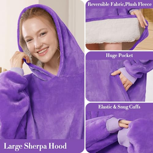 LetsFunny Blanket Hoodie,Oversized Wearable Sherpa Fleece Blanket Sweatshirt,Super Soft Warm Cozy with Giant Pocket,Gifts for Women Men Adults Teenagers Kids, One Size Fits All - Image 4