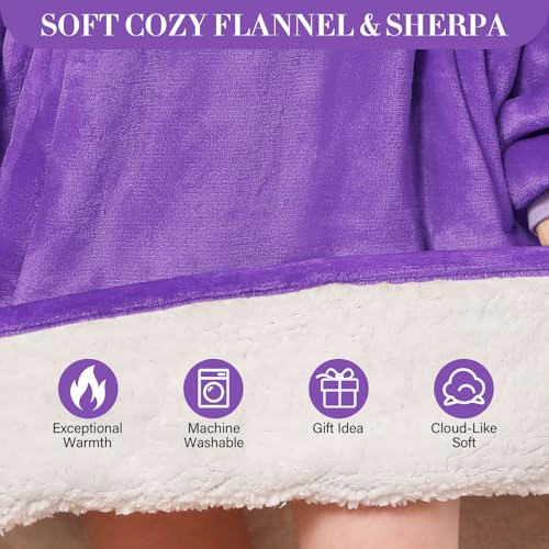 LetsFunny Blanket Hoodie,Oversized Wearable Sherpa Fleece Blanket Sweatshirt,Super Soft Warm Cozy with Giant Pocket,Gifts for Women Men Adults Teenagers Kids, One Size Fits All - Image 5