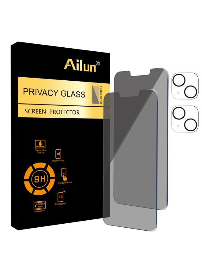 Ailun 2Pack Privacy Screen Protector Compatible for iPhone 13 Mini [5.4 inch] + 2 Pack Camera Lens Protector,Tempered Glass Film,[9H Hardness] - HD [Black] - Image 1