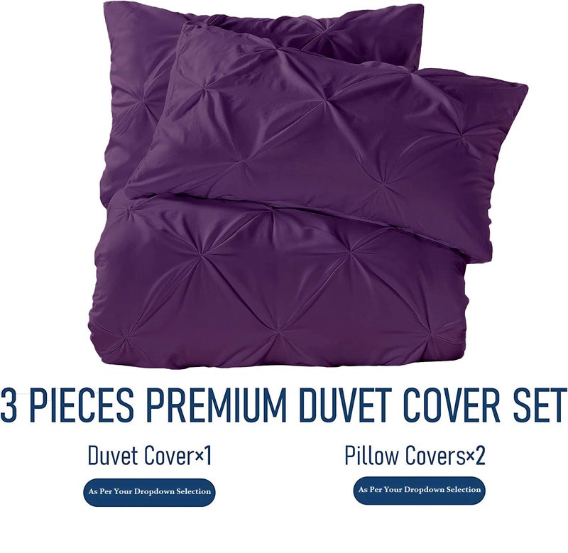 Crown Collection Luxuriate Hotel 1000-TC Hypoallergenic Ultra Soft 100% Egyptian Cotton Super King Plus 120X120 Purple Solid Pinch Plated Duvet Cover with Zipper Colser & 2pcs Pillow Case Set - Image 5