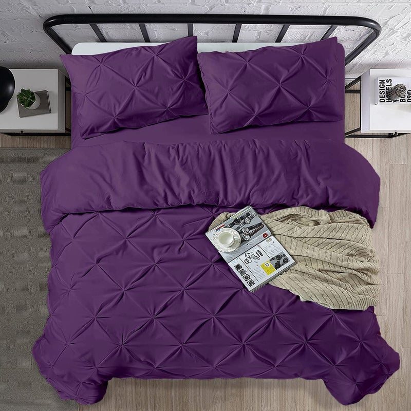 Crown Collection Luxuriate Hotel 1000-TC Hypoallergenic Ultra Soft 100% Egyptian Cotton Super King Plus 120X120 Purple Solid Pinch Plated Duvet Cover with Zipper Colser & 2pcs Pillow Case Set - Image 3