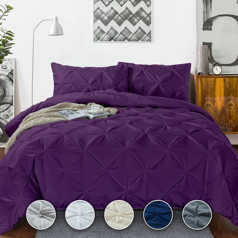 Crown Collection Luxuriate Hotel 1000-TC Hypoallergenic Ultra Soft 100% Egyptian Cotton Super King Plus 120X120 Purple Solid Pinch Plated Duvet Cover with Zipper Colser & 2pcs Pillow Case Set - Image 1