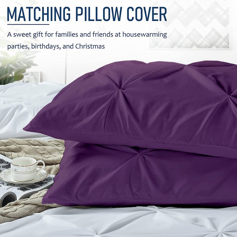 Crown Collection Luxuriate Hotel 1000-TC Hypoallergenic Ultra Soft 100% Egyptian Cotton Super King Plus 120X120 Purple Solid Pinch Plated Duvet Cover with Zipper Colser & 2pcs Pillow Case Set - Image 2