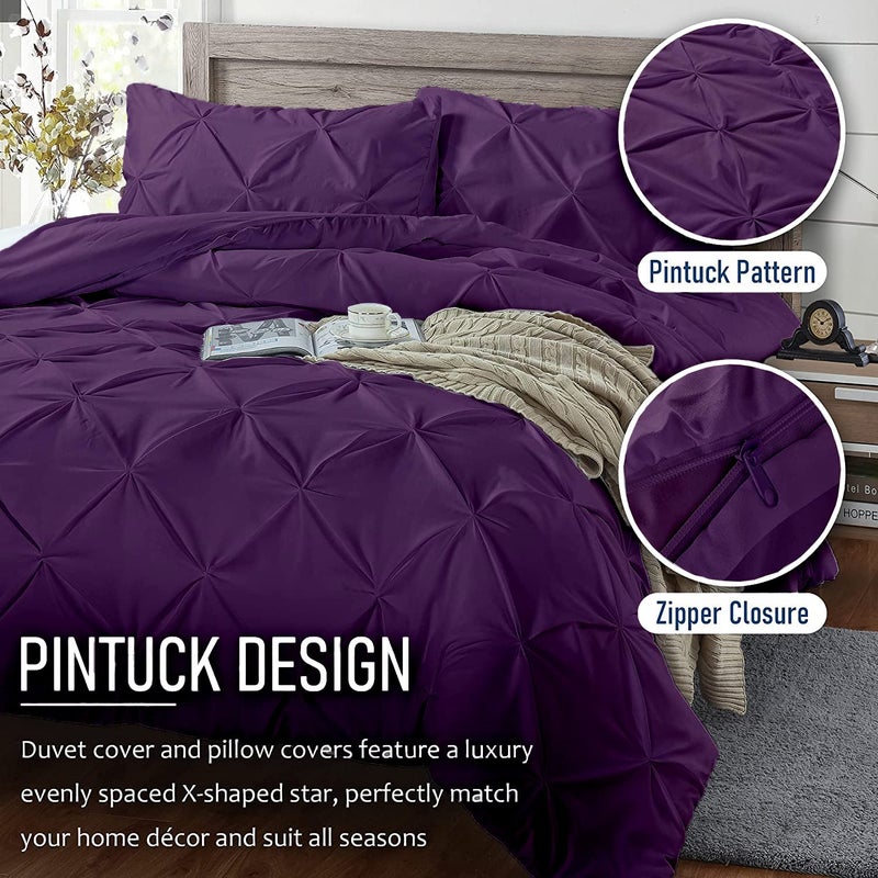 Crown Collection Luxuriate Hotel 1000-TC Hypoallergenic Ultra Soft 100% Egyptian Cotton Super King Plus 120X120 Purple Solid Pinch Plated Duvet Cover with Zipper Colser & 2pcs Pillow Case Set - Image 4