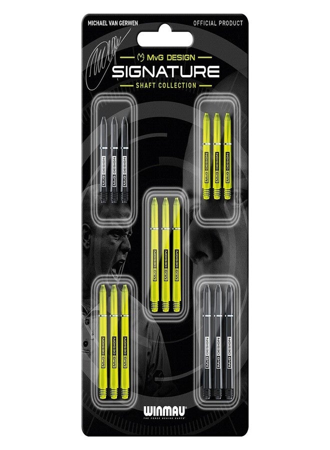 سيقان Winmau MvG Van Gerwen المميزة من النايلون، أعمدة سهام قوية ومتوسطة، أخضر وأسود (5 مجموعات)