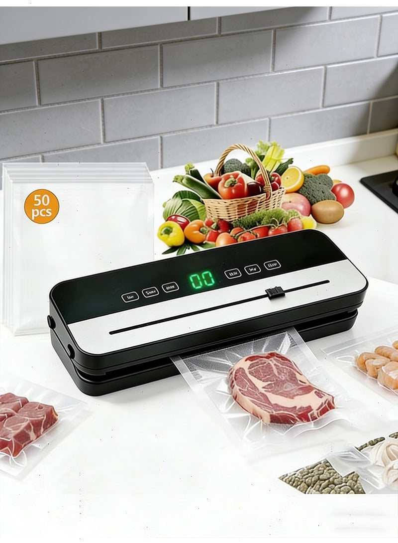 يواوليتي آلة تغليف بالفراغ مع 50 قطعة من أكياس التغليف، آلة تغليف أوتوماتيكية لحفظ الطعام، أوضاع تغليف جافة ورطبة مع شاشة لمس LED - Image 1