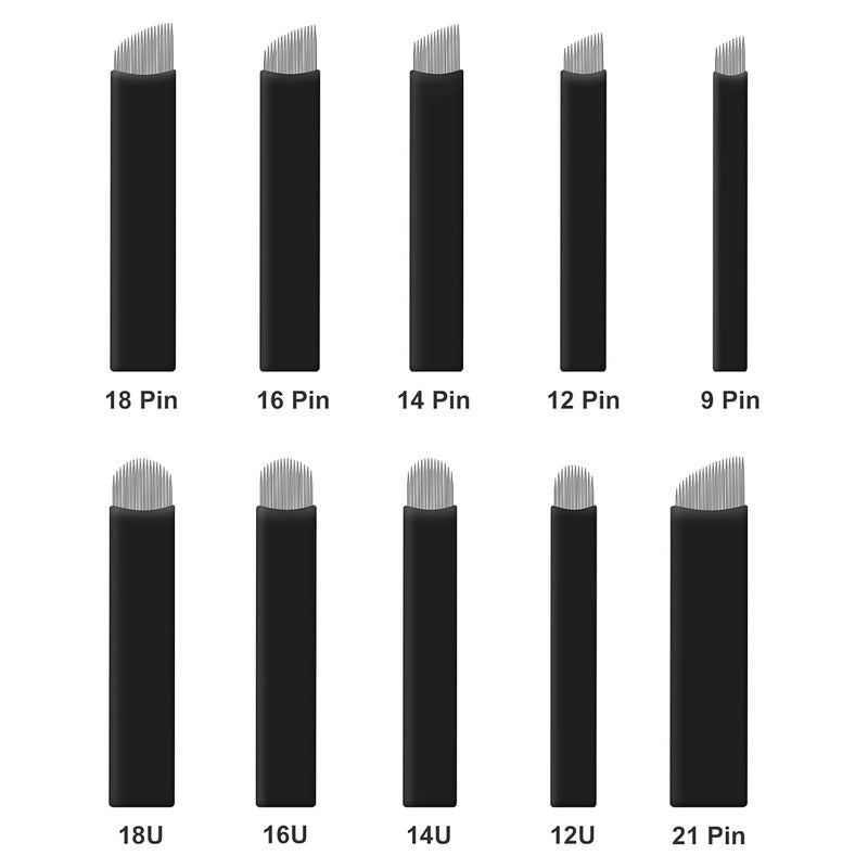 Guapa 50pcs Black Microblading Needles 12U,14U,16U,18U,7F,12F,14F,16F,18F,21F. 0.18mm Blade Permanent Makeup Tattoo Needle for Manual Pen (14F) - Image 4