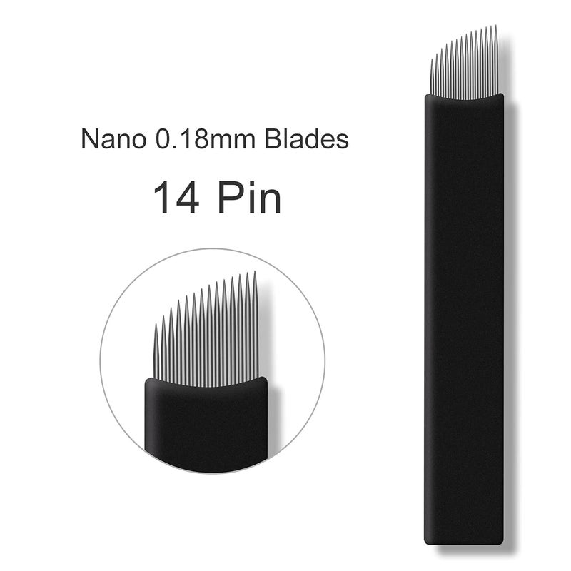 Guapa 50pcs Black Microblading Needles 12U,14U,16U,18U,7F,12F,14F,16F,18F,21F. 0.18mm Blade Permanent Makeup Tattoo Needle for Manual Pen (14F) - Image 2