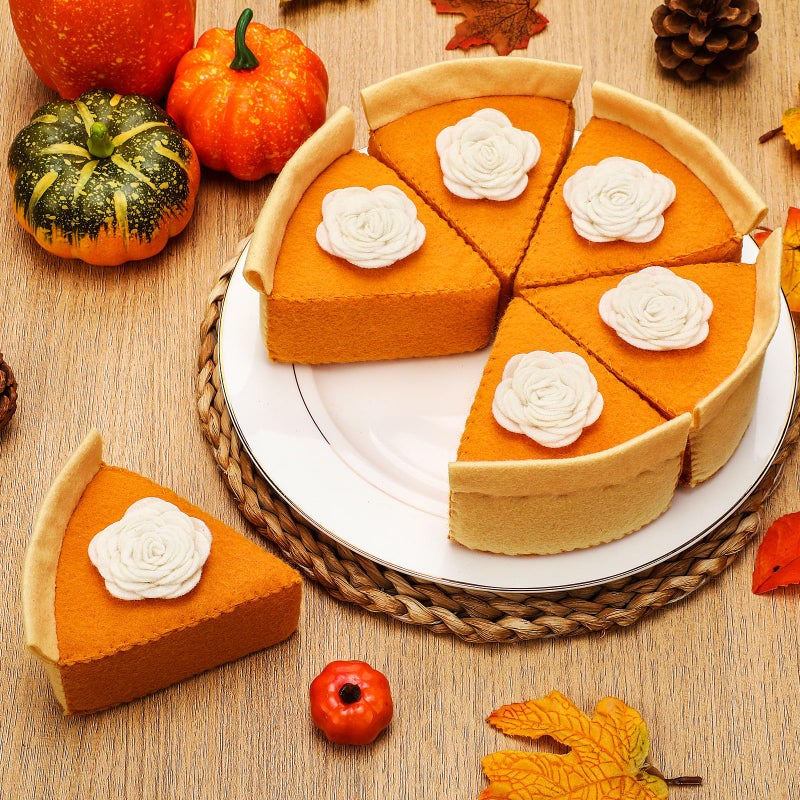 Hahafelt Fall Thanksgiving Felt Pumpkin Pie Decorations Faux Pumpkin Pie Slice Fall Tabletop Decor Mantel Table Centerpieces for Home Autumn Table Display House Harvest Play Holiday Festive Gift - Image 2