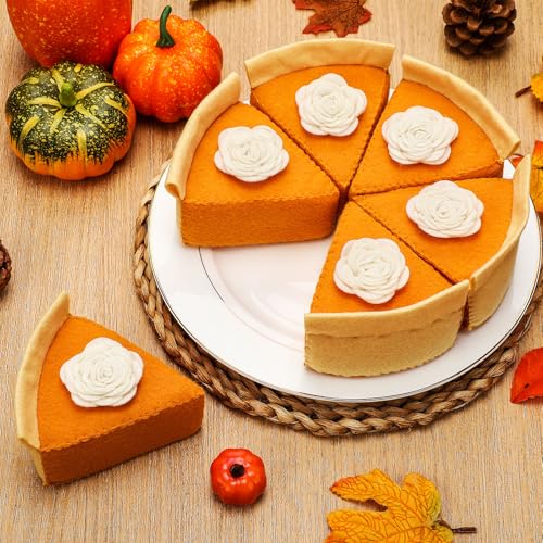 Hahafelt Fall Thanksgiving Felt Pumpkin Pie Decorations Faux Pumpkin Pie Slice Fall Tabletop Decor Mantel Table Centerpieces for Home Autumn Table Display House Harvest Play Holiday Festive Gift - Image 1