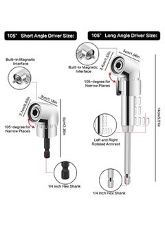 Generic 90/105 Degree Right Angle Drill, 5 PCS Angle Extension Power Drill Attachment with 1/4'' Hex Impact Shank, Flexible Shaft Adapter, Magnetic Socket Angled Drill Bit Holder for Screwdrivers  - Image 4