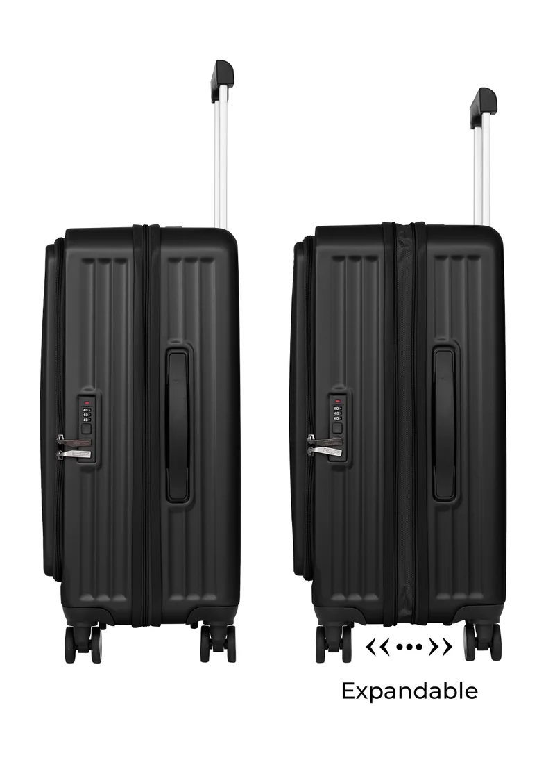 PARAJOHN Orbitra Plus  Front Open  Set of 3 Premium Polycarbonate Luggage | Lightweight Small 10KG, Medium 20KG & Large 30KG ABS 8 Wheels Trolley Hardsided Travel Suitcase -Black