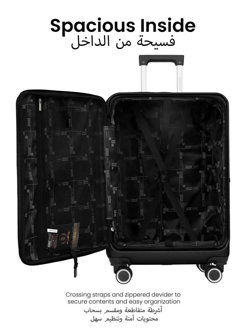 PARAJOHN Orbitra Plus  Front Open  Set of 3 Premium Polycarbonate Luggage | Lightweight Small 10KG, Medium 20KG & Large 30KG ABS 8 Wheels Trolley Hardsided Travel Suitcase -Black