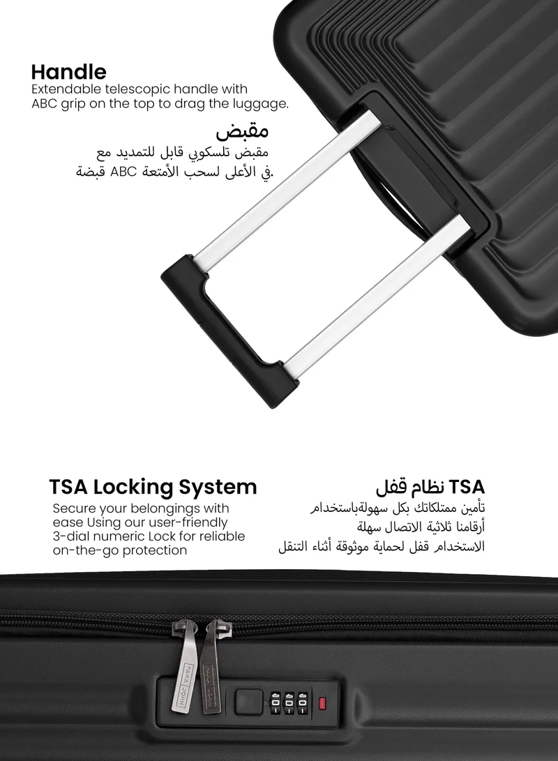 PARAJOHN Orbitra Plus  Front Open  Set of 3 Premium Polycarbonate Luggage | Lightweight Small 10KG, Medium 20KG & Large 30KG ABS 8 Wheels Trolley Hardsided Travel Suitcase -Black