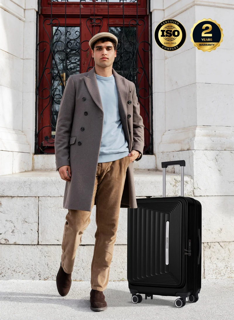 PARAJOHN Orbitra Plus  Front Open  Set of 3 Premium Polycarbonate Luggage | Lightweight Small 10KG, Medium 20KG & Large 30KG ABS 8 Wheels Trolley Hardsided Travel Suitcase -Black
