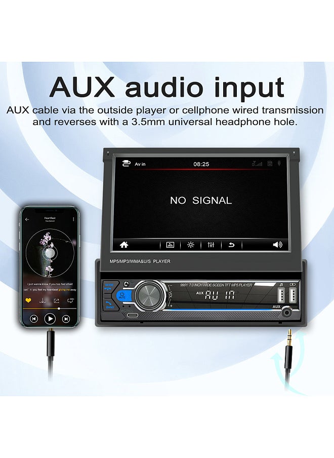 Generic - 7-inch Retractable Screen Car MP5 MP4 MP3 Player BT 5.1 Car Locator Frequency Modulation Channel Radio AUX Audio Input with Dual USB Interfaces and Seven-color Button Lights - Image 1