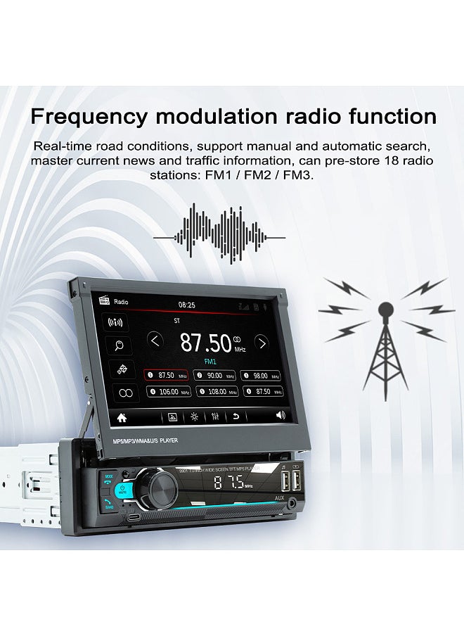 Generic - 7-inch Retractable Screen Car MP5 MP4 MP3 Player BT 5.1 Car Locator Frequency Modulation Channel Radio AUX Audio Input with Dual USB Interfaces and Seven-color Button Lights - Image 1