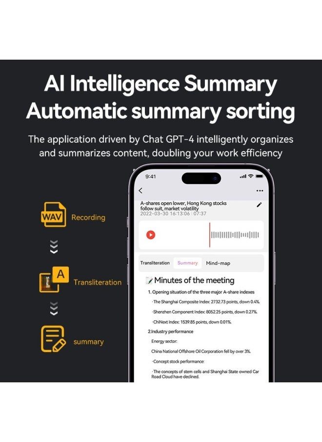 Generic - A3 AI Recorder ChatGPT Intelligent Transfer Voice Call Real-time Transcription Of A Generation Of Unlimited Procurement-Color:English A3 (v-shaped Vertical Pattern)--app Supports Chatgpt-4o Transcription) For Ad Hoc Orders-Capacity:8GB - Image 1