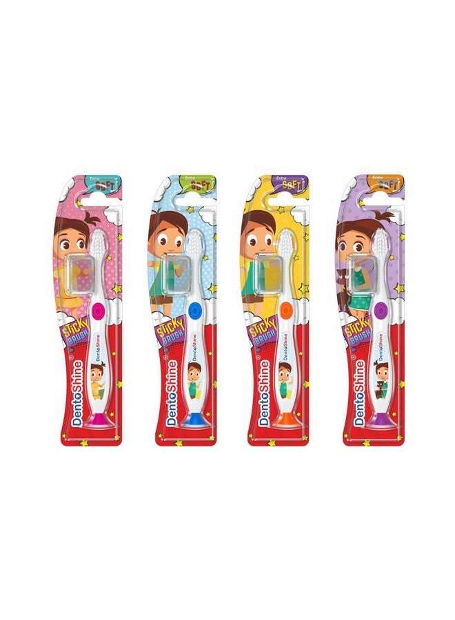 DentoShine Sticky Toothbrush For Kids (Ages 2+)Pack Of 4 Designsmanual - Image 1