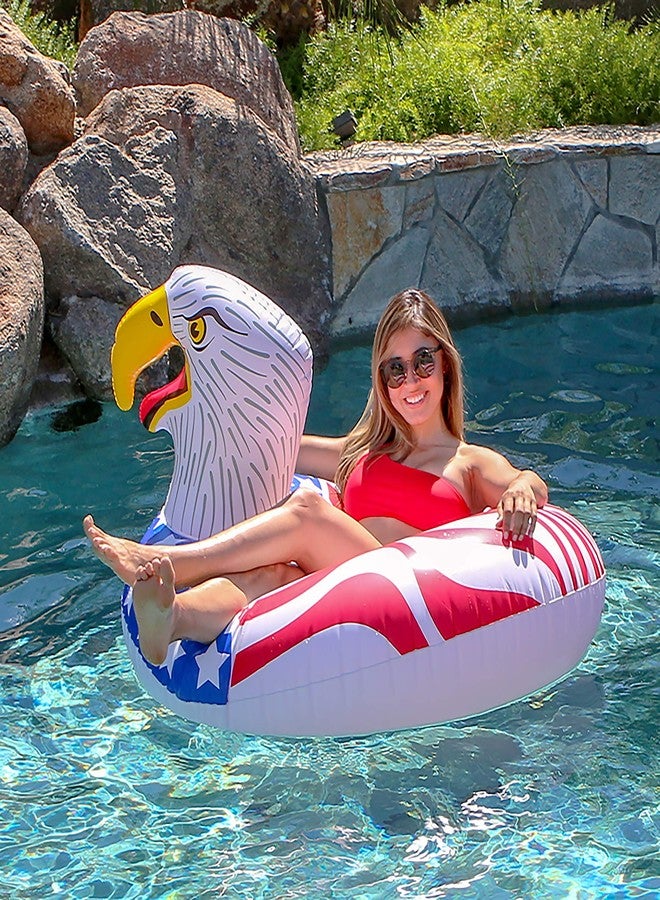 GoFloats قارب مطاطي قابل للنفخ من نوع GoFloats American Eagle Party Tube، استمتع بالطفو بأناقة (للكبار والصغار) - Image 3