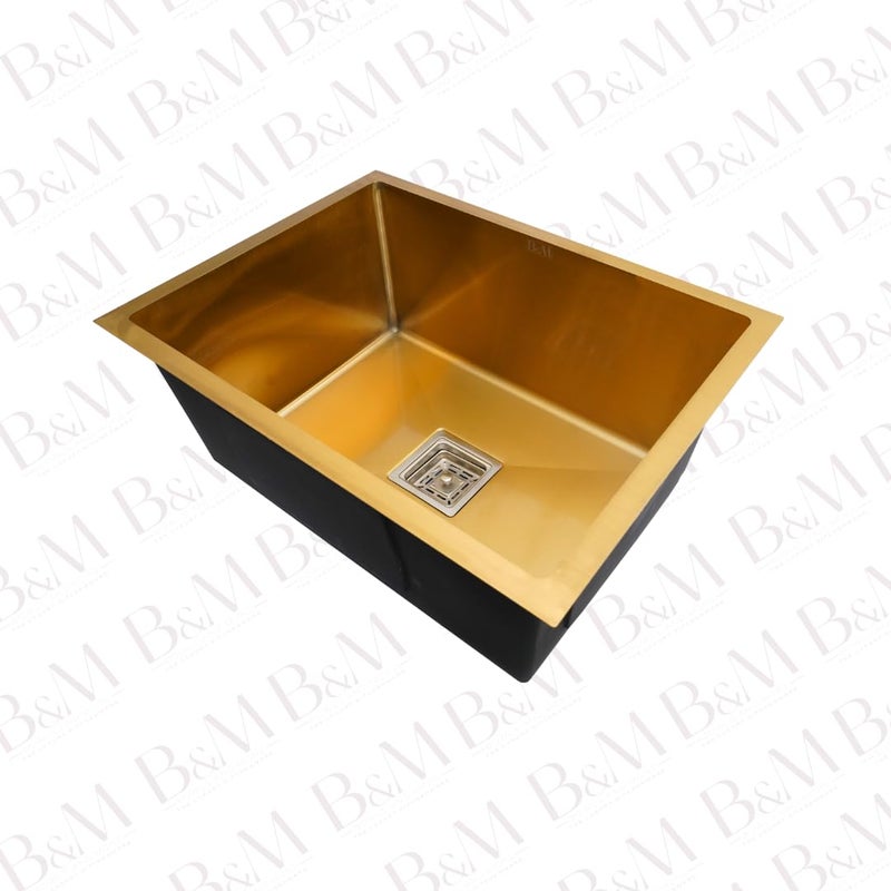 BOWLS  MORE Bowls More Single Bowl 24 X 18 X 10 Premium Handmade Kitchen Sink With Tray Basket And Soap Dispenser Sound Proof Single Bowl Stainless Steel Matt Finish Gold - Image 5