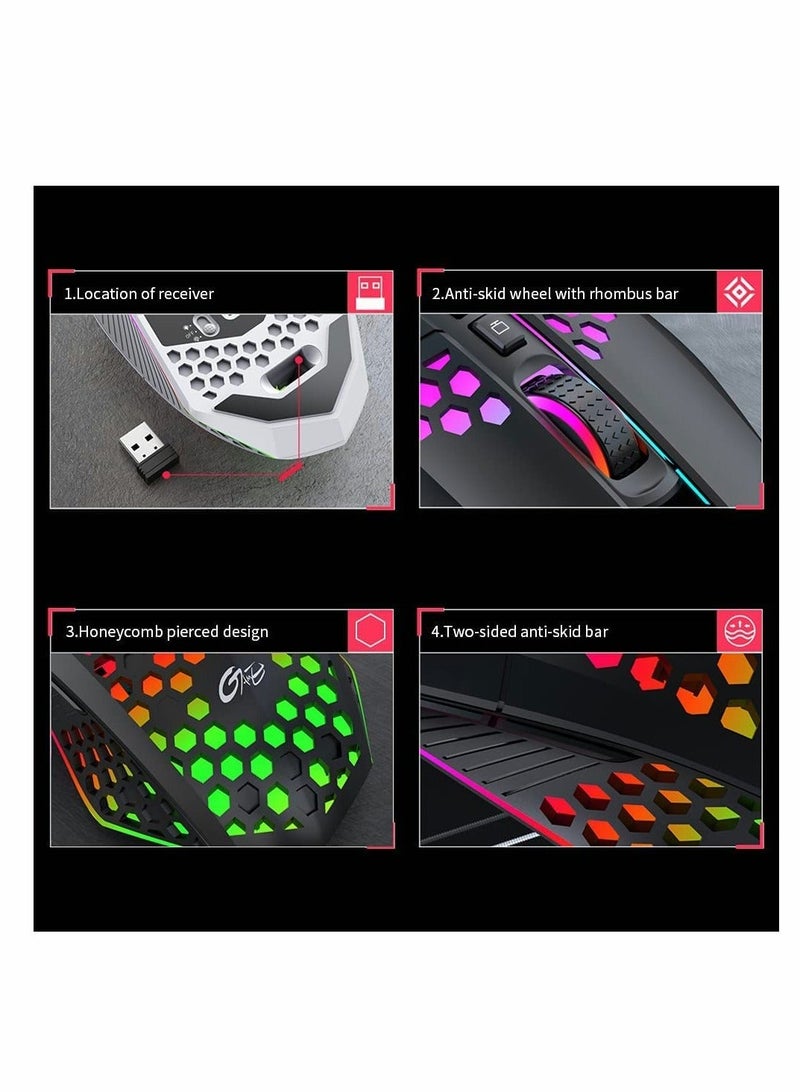 Mouse, Wireless Gaming Mouse Lightweight Rechargeable USB Mouse with 8 keys Back-to-desktop Button 3 Adjustable DPI Levels 4 Modes  - Image 3