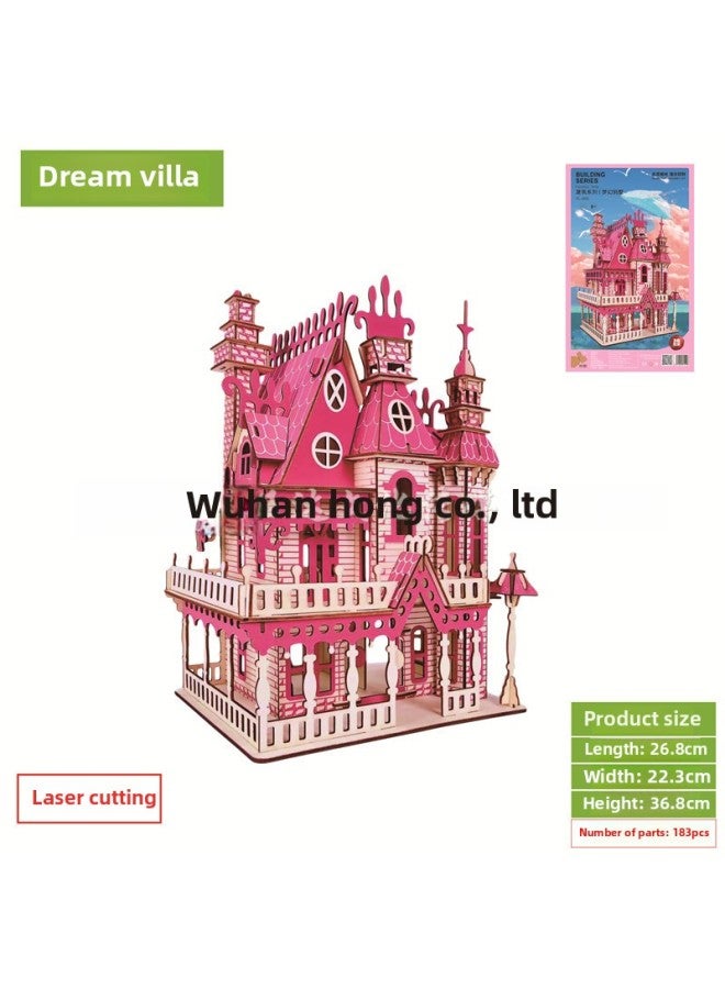 Laser Cutting Ancient Building Model Handmade Three-dimensional Wooden Puzzle Antique Series Toys Wholesale-Color:Big Dream Villa (spell Joint Laser Board) - Image 1
