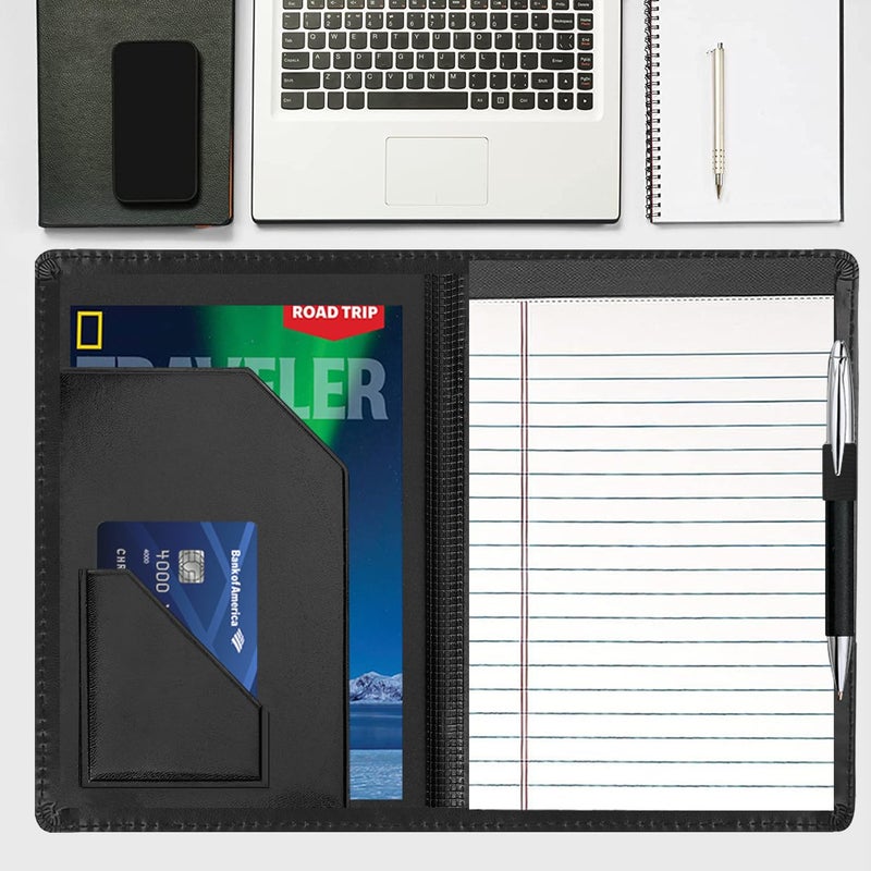 Gorbado Junior Padfolio Folder - A5 Portfolio Binder Case with 5 x 8 Writing Pad and Interior Storage Pocket Executive Business Organizer for Men Women, Black - Image 5