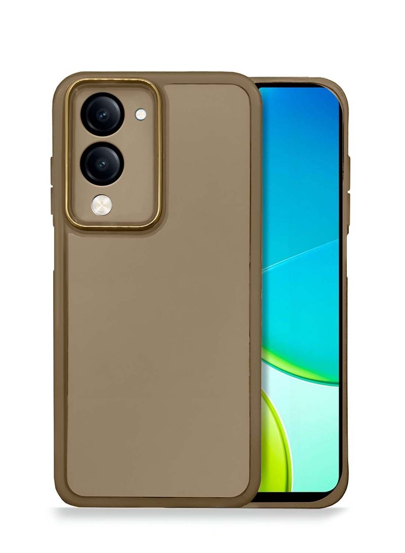 Wtech vivo Y04 4G / vivo Y29s 5G 2025 Soft Transparent TPU Silicone Ultra Thin Phone Stylish Electroplated Camera Border Back Case Cover - Brown