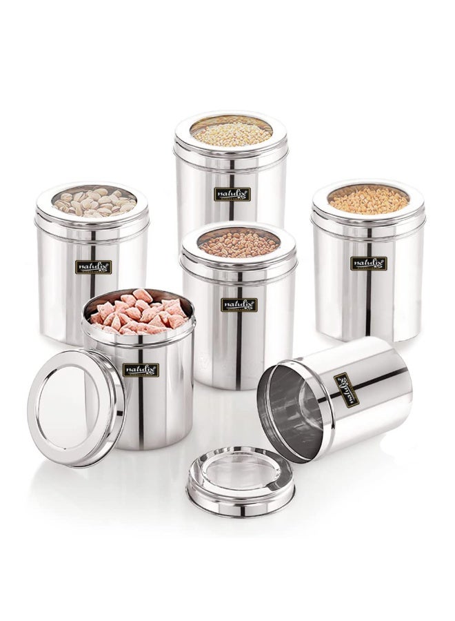 NATULIX 1 Kg Stainless Steel Containers for kitchen with See Through Lid | Kitchen Containers Set | Silver (1250ml - 6pcs) Food Grains Capacity - 1kg Approx - Image 3