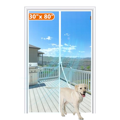 MAGZO Magnetic Screen Door Fit Door Size 36 x 96 Inch, Screen Size 38" x 97" Strong Magnet Door Mesh with Reinforced Hook & Loop for Patio, Sliding, French Door, White - Image 1