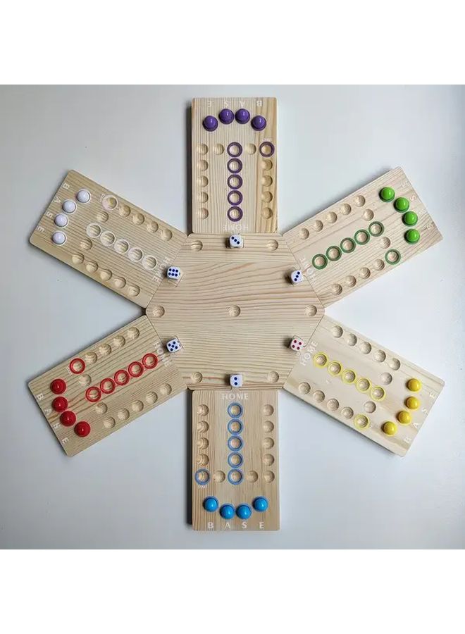 لعبة الرخام للوحة 6 لاعبين مع 24 كرة رخامية 6 أحجار نرد لعبة عائلية إستراتيجية محمولة مصنوعة من الخشب المعاد تدويره - Image 1