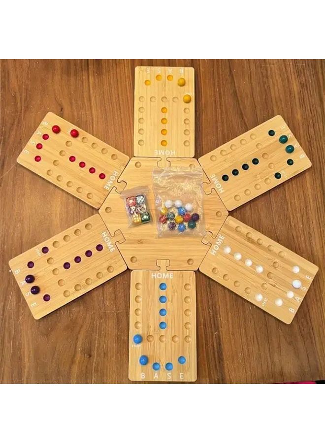 لعبة الرخام للوحة 6 لاعبين مع 24 كرة رخامية 6 أحجار نرد لعبة عائلية إستراتيجية محمولة مصنوعة من الخشب المعاد تدويره - Image 5