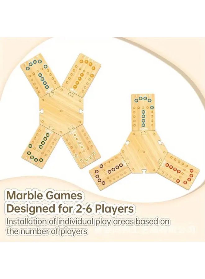 لعبة الرخام للوحة 6 لاعبين مع 24 كرة رخامية 6 أحجار نرد لعبة عائلية إستراتيجية محمولة مصنوعة من الخشب المعاد تدويره - Image 4