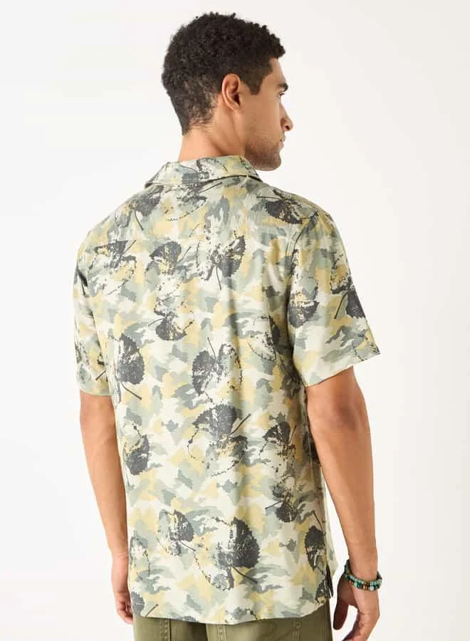 Lee Cooper Lee Cooper Relaxed Fit Printed Shirt with Camp Collar and Short Sleeves