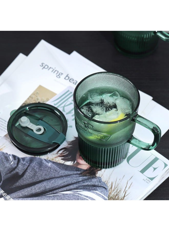 Joeyan Glass Coffee Cups Tumbler with Handle Lid and Straw,Smoothie Iced Tea Glasses Mug,Green Colored Drinking Jar for Water Juice Beverages Soda Milk,15oz,Set of 2,Dishwasher Safe  - Image 5