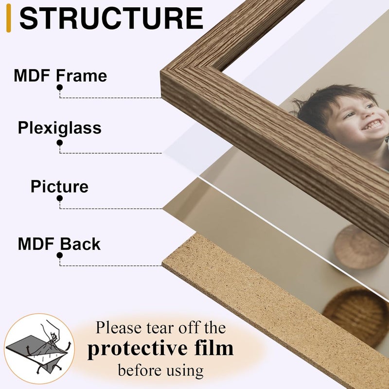 decorUhome Triple 4x4 Picture Frame Vertical, Engineered Wood Trifold Photo Frame with Plexiglass for Tabletop Display, 4x4, Oak - Image 2