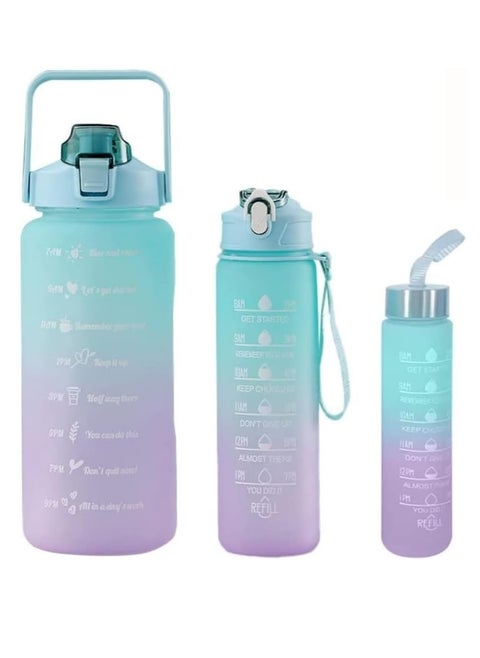 3-Pack Water Bottles with Handle and Straw, 2000ml/800ml/300ml, Motivational Water Bottle with Time and Capacity Markers, BPA-Free, Leak-Proof Graduated Drinking Bottles in Multicolor