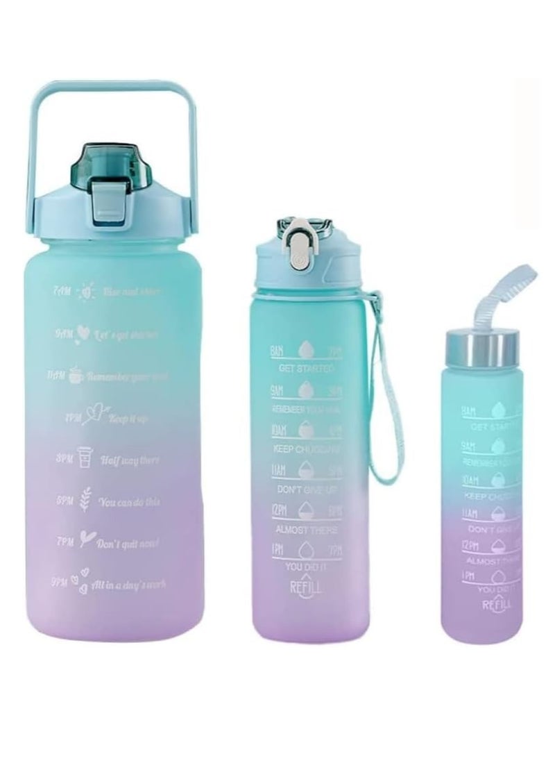 Generic - 3-Pack Water Bottles with Handle and Straw, 2000ml/800ml/300ml, Motivational Water Bottle with Time and Capacity Markers, BPA-Free, Leak-Proof Graduated Drinking Bottles in Multicolor - Image 1