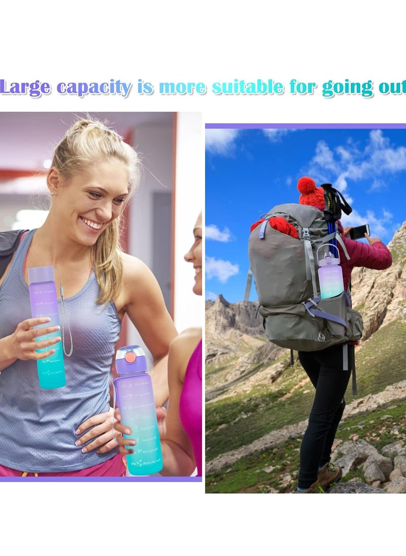 Generic - 3-Pack Water Bottles with Handle and Straw, 2000ml/800ml/300ml, Motivational Water Bottle with Time and Capacity Markers, BPA-Free, Leak-Proof Graduated Drinking Bottles in Multicolor - Image 1