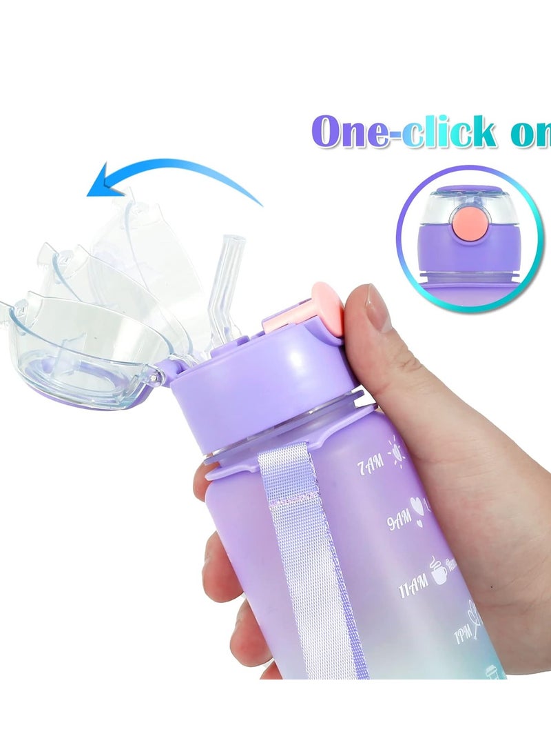 Generic - 3-Pack Water Bottles with Handle and Straw, 2000ml/800ml/300ml, Motivational Water Bottle with Time and Capacity Markers, BPA-Free, Leak-Proof Graduated Drinking Bottles in Multicolor - Image 1