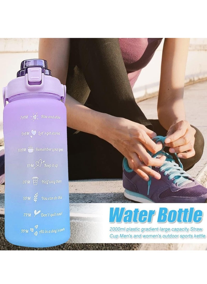 Generic - 3-Pack Water Bottles with Handle and Straw, 2000ml/800ml/300ml, Motivational Water Bottle with Time and Capacity Markers, BPA-Free, Leak-Proof Graduated Drinking Bottles in Multicolor - Image 1