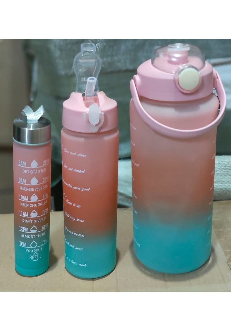 Generic - 3-Pack Water Bottles with Handle and Straw, 2000ml/800ml/300ml, Motivational Water Bottle with Time and Capacity Markers, BPA-Free, Leak-Proof Graduated Drinking Bottles in Multicolor - Image 1