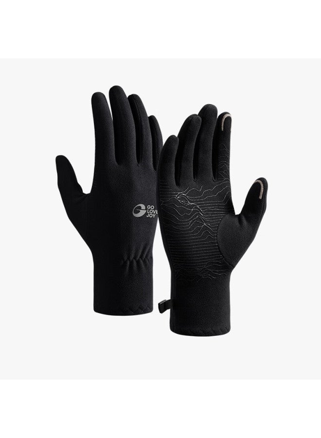 Golovejoy Thermal Gloves Winter Uni German Velvet Outdoor Mountaineering Hiking Sports Touchscreen Anti-slip Knitted Gloves Black L