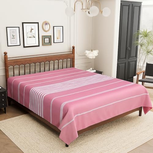 Värde Bedsheet for Double Bed | Handmade Cotton Double Bedsheet 210 Thread Count | Summer King Size BedSheet 90x100 Inches (7.5 x 8.3 Feet) | Handloom Design | Without Pillow Covers_Light Mauve - Image 3