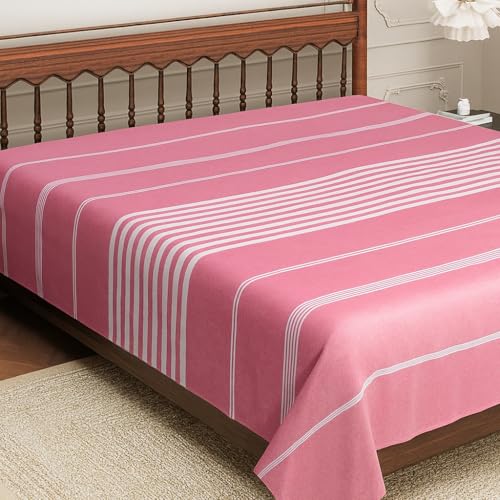 Värde Bedsheet for Double Bed | Handmade Cotton Double Bedsheet 210 Thread Count | Summer King Size BedSheet 90x100 Inches (7.5 x 8.3 Feet) | Handloom Design | Without Pillow Covers_Light Mauve - Image 1