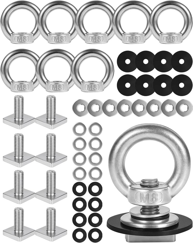 moroinriz T Track Mount Tie Down Anchor for Roof Rack, M8-1.25 Heavy Duty Ring Shaped Eye Bolt, Stainless Steel T Bolt Eye Nut Tie Down Rings for Holding Bungee Cord, Ropes, Hooks - Image 1