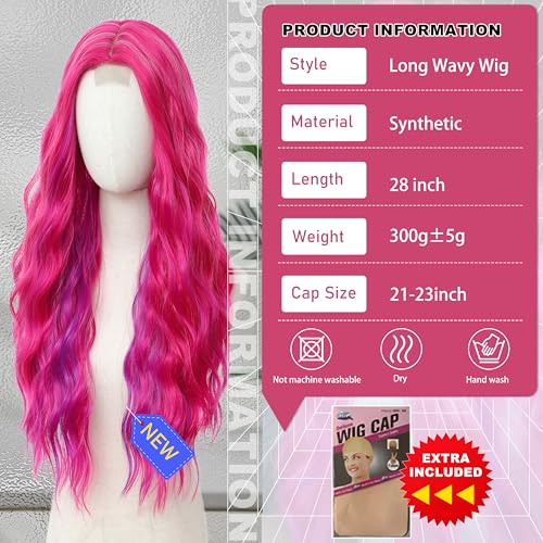 BUPPLER Cosplay Long Hot Pink mix Purple Wig 28 Inch Middle Part Synthetic Wig Realistic Gifts Party Wigs for Women Daily Use Colorful Wigs Hot Pink mix Purple - Image 3