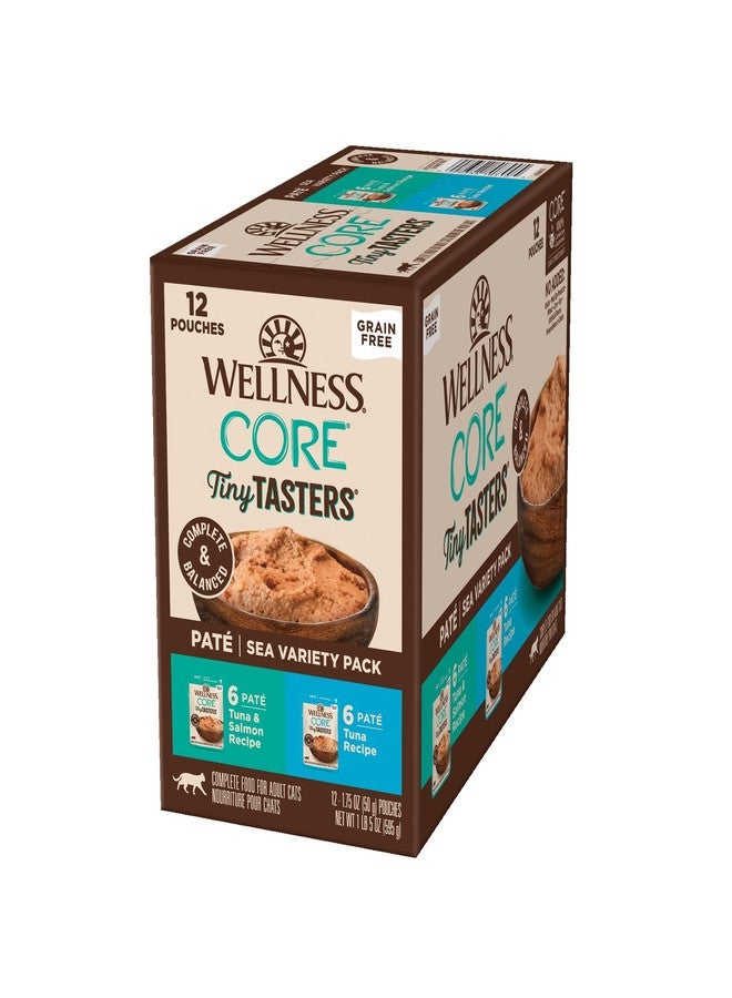 Wellness CORE Tiny Tasters Wet Food, Complete & Balanced Natural Pet Food, Made with Real Meat, 1.75-Ounce Pouch, 12 Pack (Adult Cat, Sea Variety Pack)
